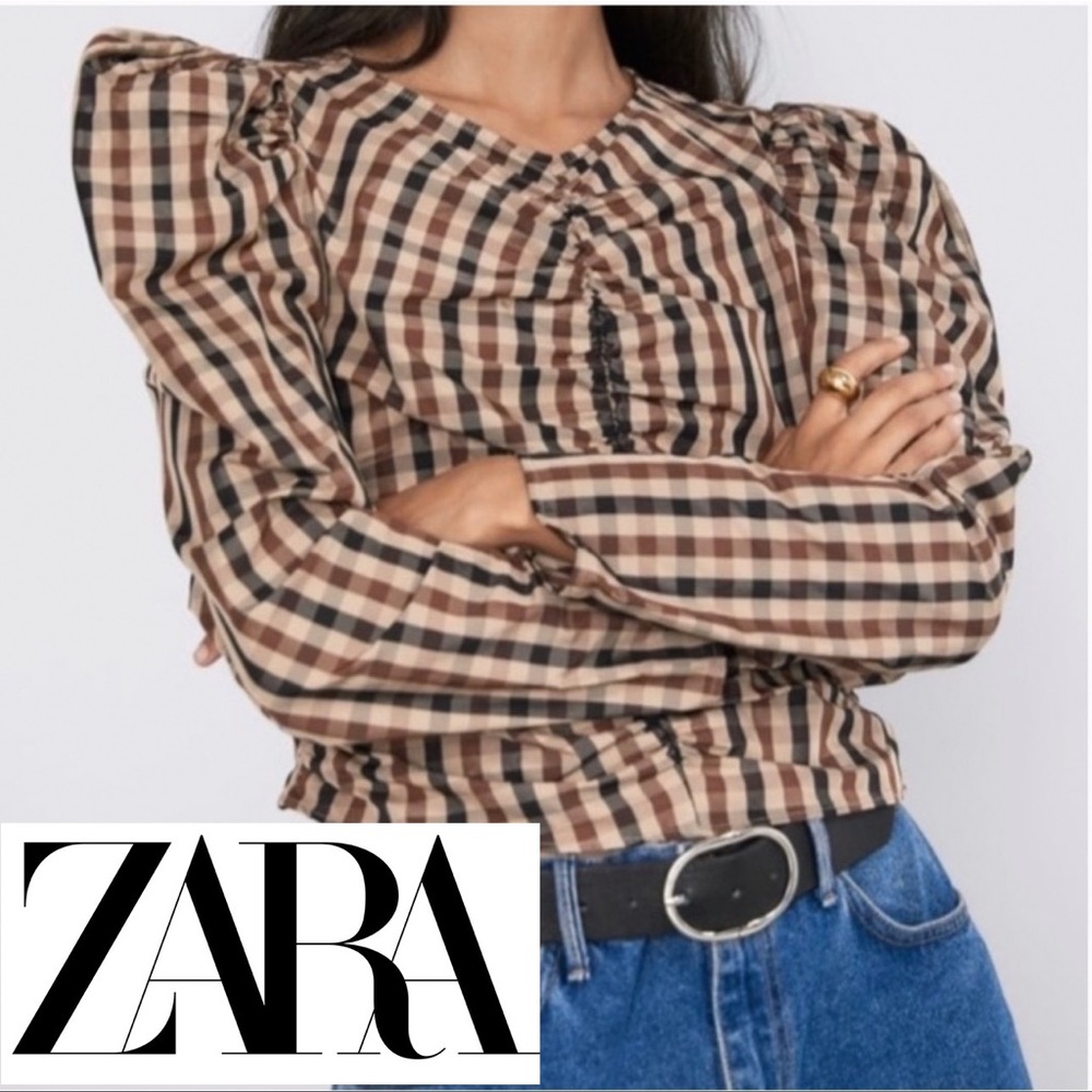 NWOT ZARA Cropped Ruffled Puff Sleeve Blouse Size M